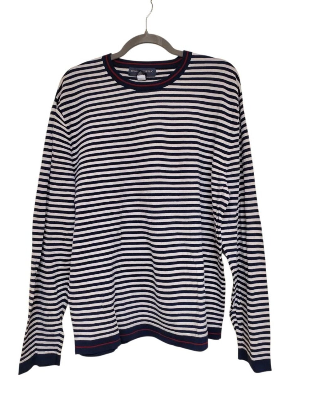 Banana Republic Men's Cream Navy Stripe Lightweight Knit Crew Neck Sweater XL